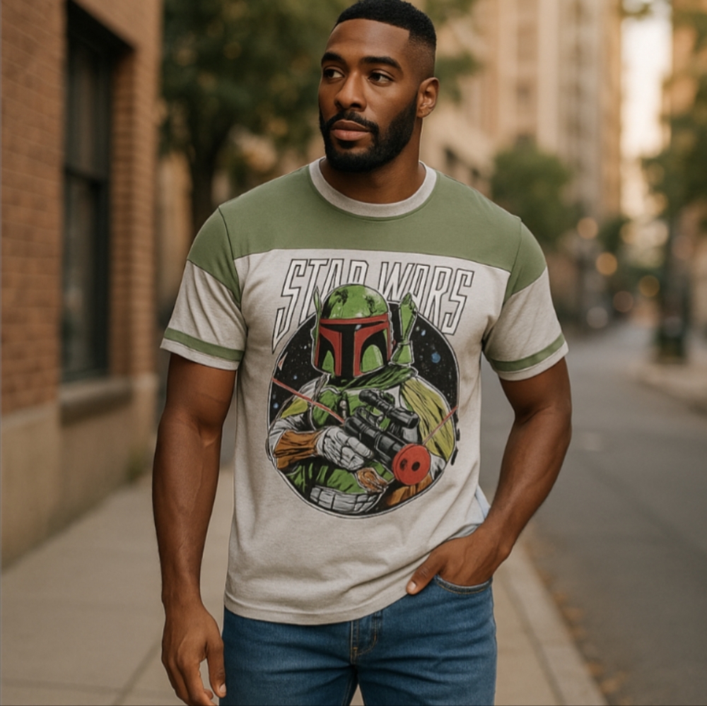 Fifth Sun Star Wars Green and Gray Boba Fett T-shirt Size L